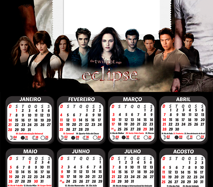 Calendário Crepúsculo 2025 Moldura PNG Digital Grátis