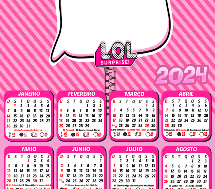 Calendário LOL 2024 Moldura PNG - Digital Grátis
