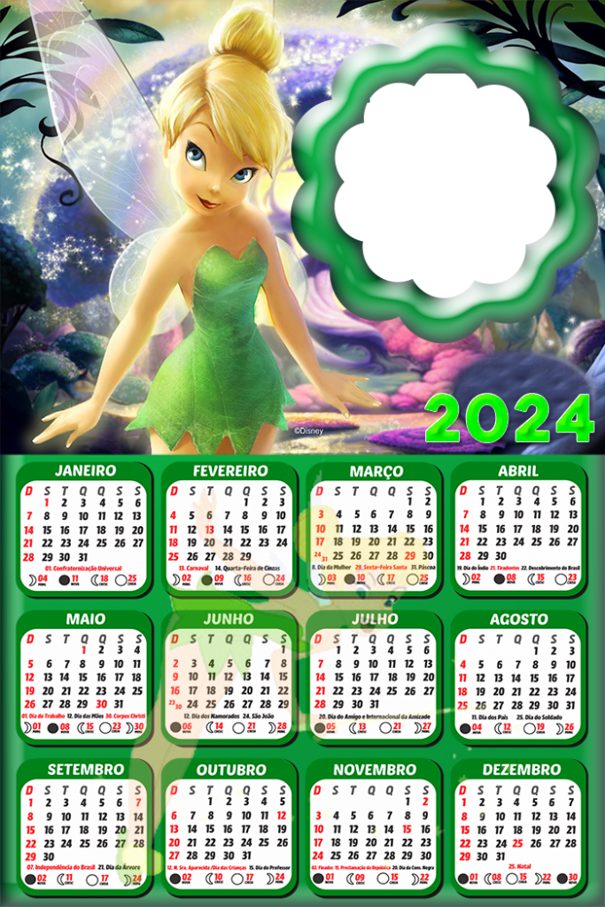 Foto Calendário Tinker Bell 2024 Moldura PNG Digital Grátis