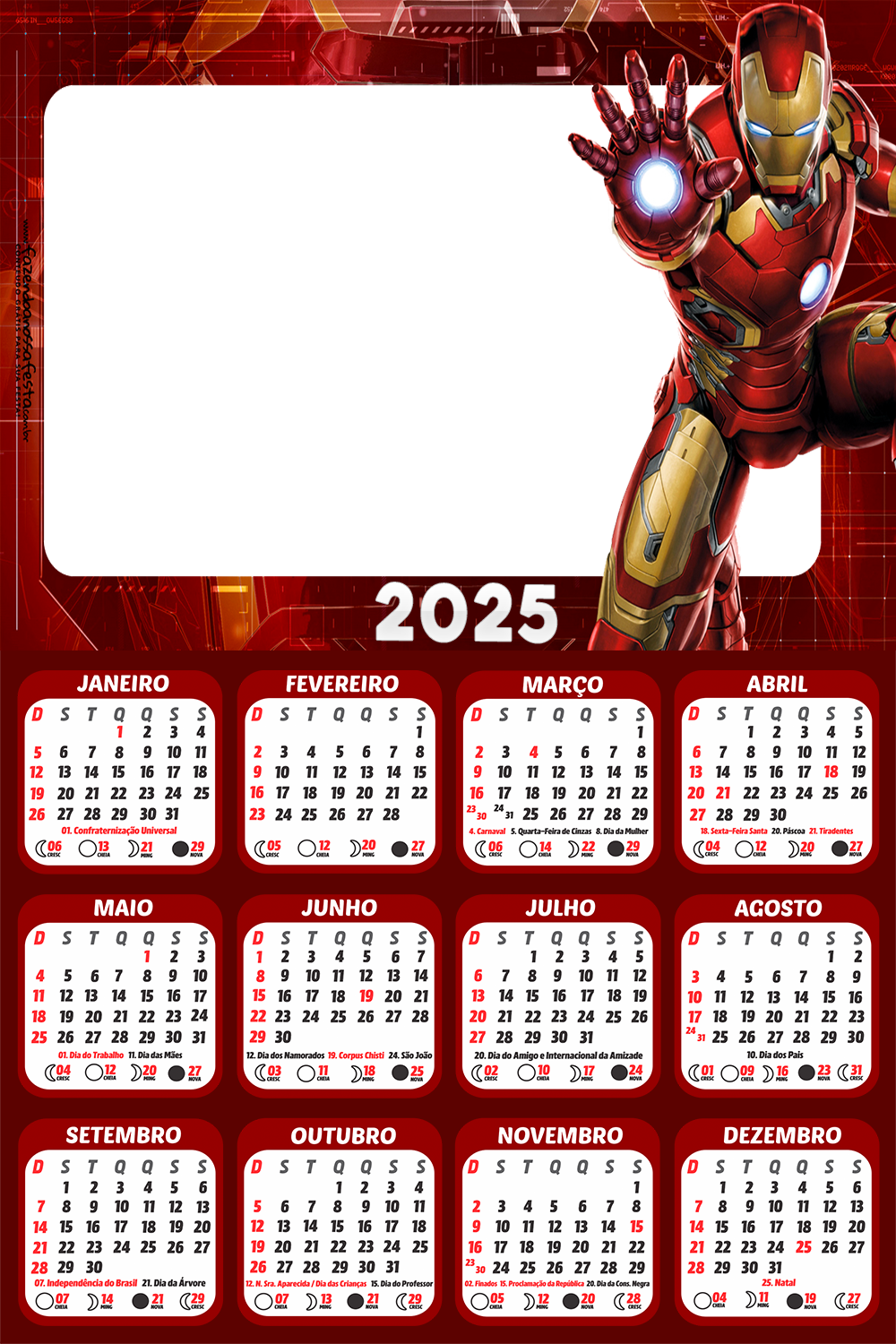 Calendário Iron Man 2025 Digital Grátis