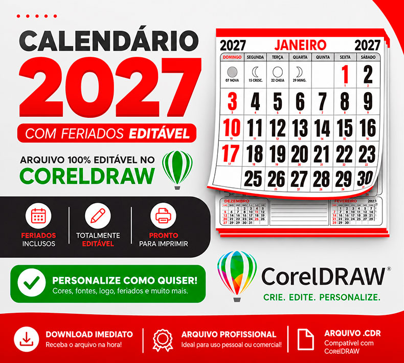 Calendário 2027 CorelDraw
